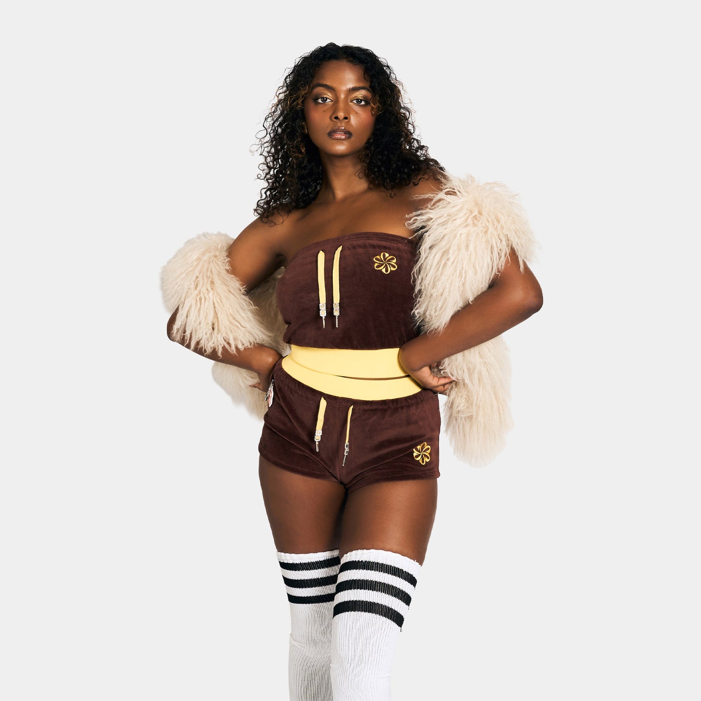 2 TONE PILE TUBE TOP -BROWN-