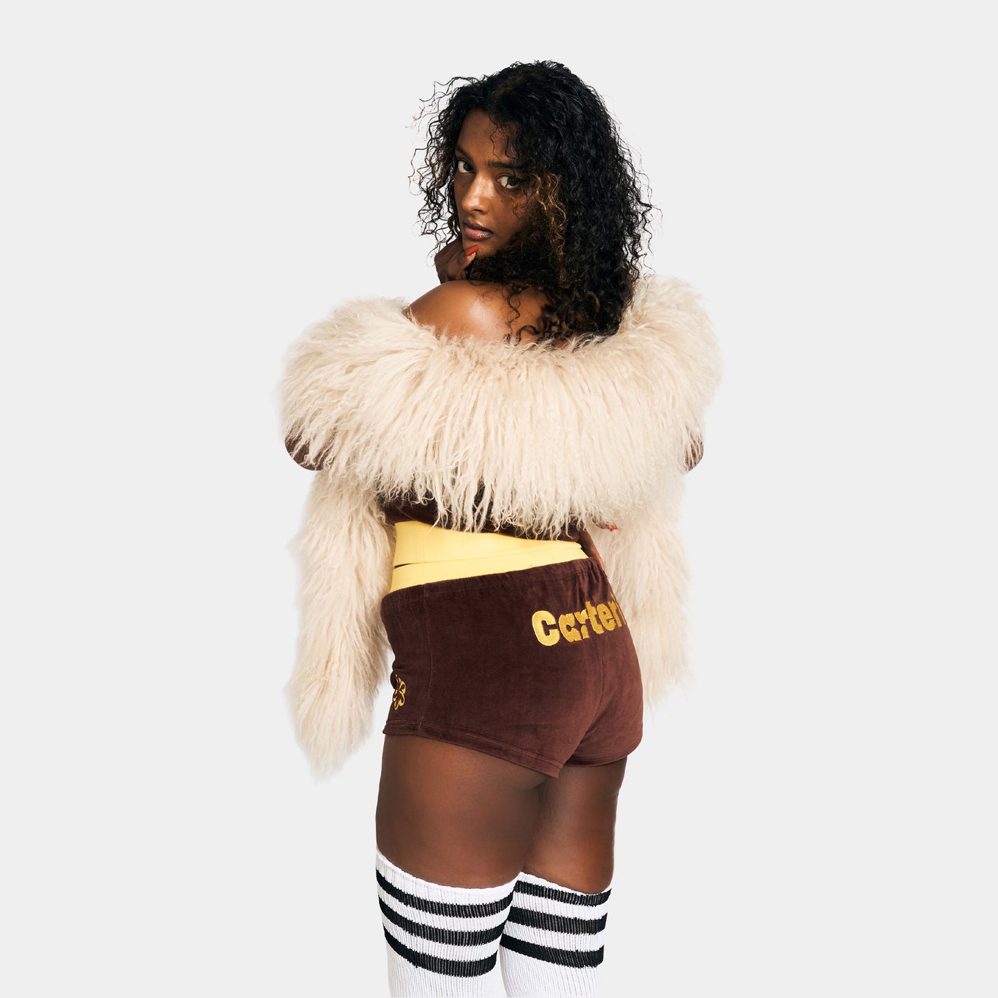 2 TONE PILE SHORTS -BROWN-