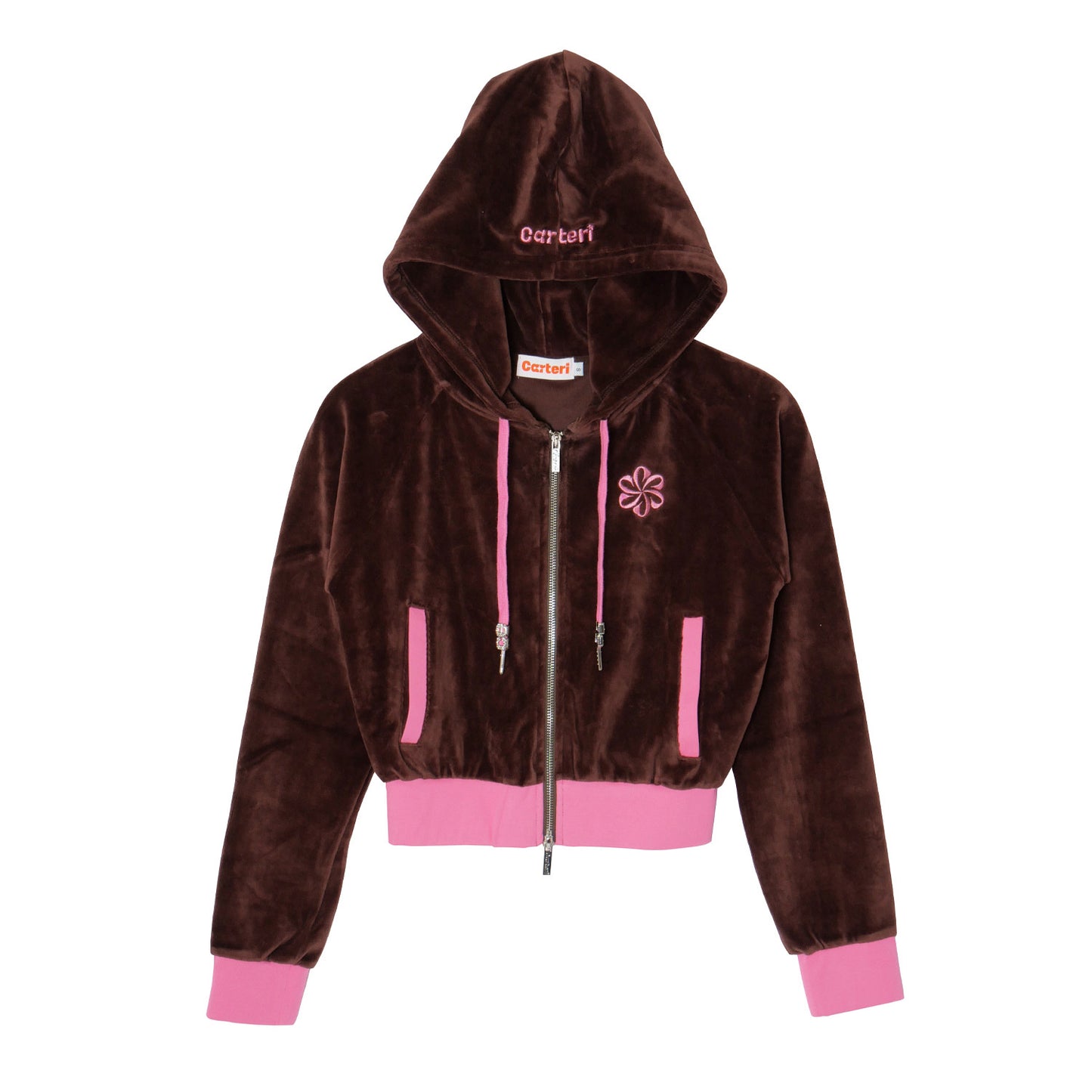 2 TONE PILE ZIP HOODIE -BROWN-