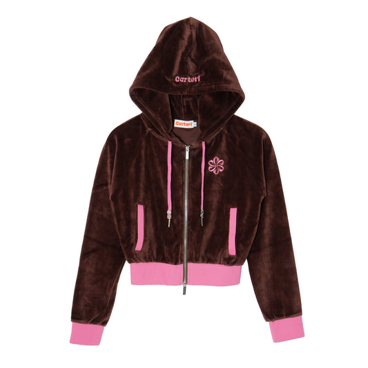 2 TONE PILE ZIP HOODIE -BROWN-