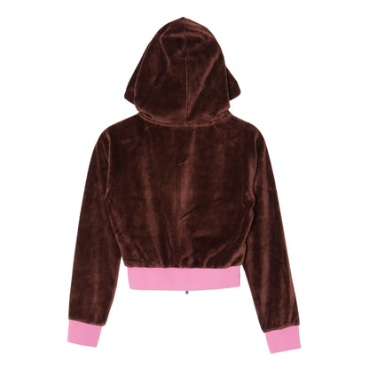 2 TONE PILE ZIP HOODIE -BROWN-