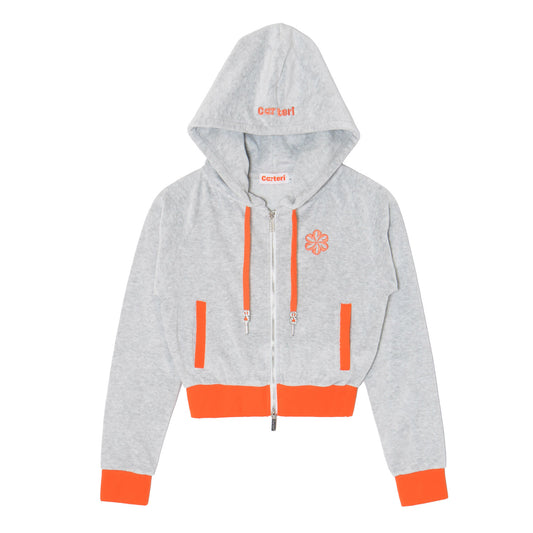 2 TONE PILE ZIP HOODIE -H.GREY-
