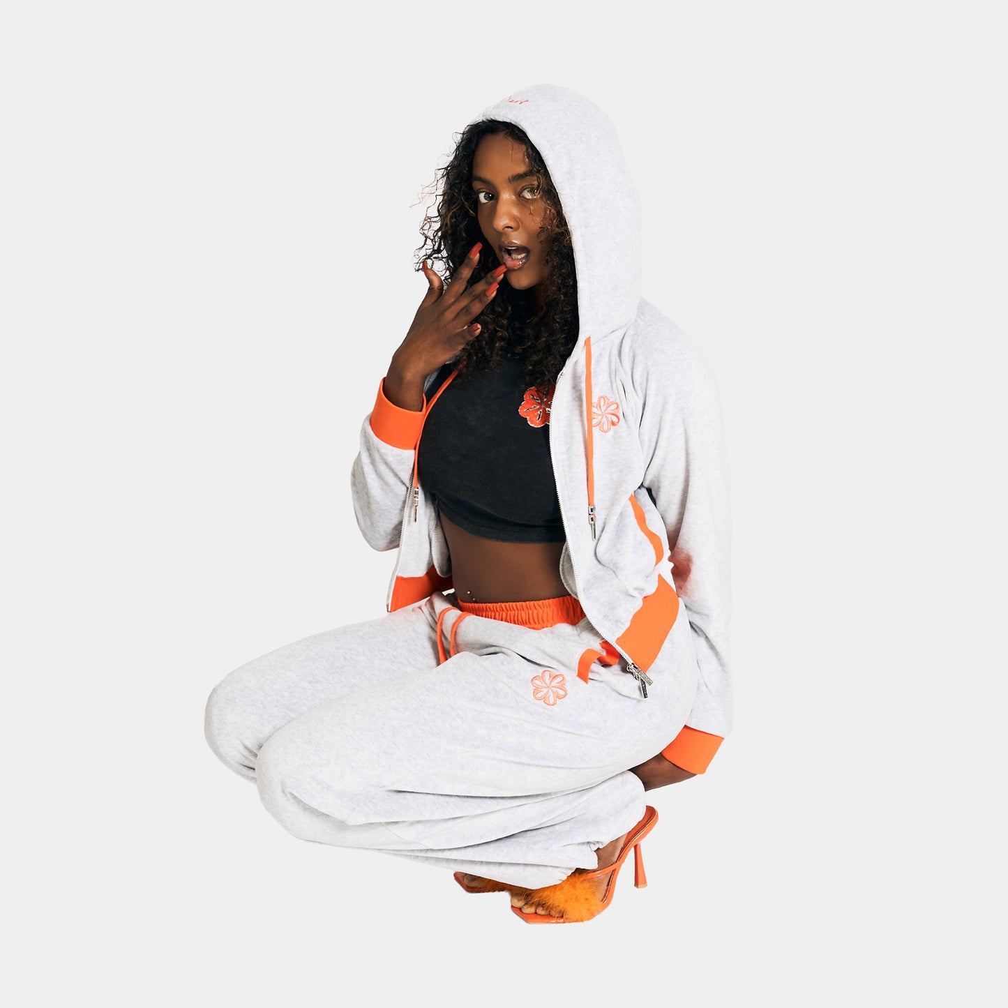2 TONE PILE ZIP HOODIE -H.GREY-