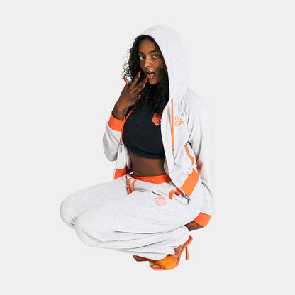 2 TONE PILE ZIP HOODIE -H.GREY-