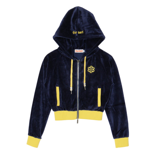 2 TONE PILE ZIP HOODIE -NAVY-