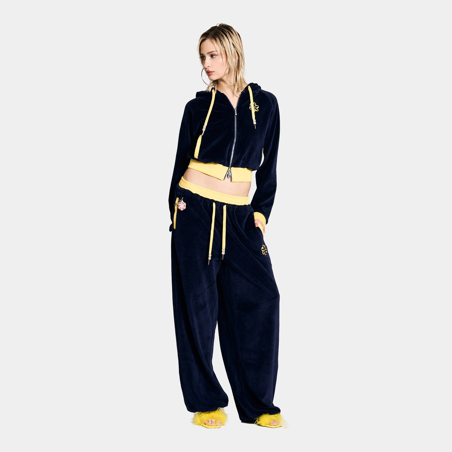 2 TONE PILE ZIP HOODIE -NAVY-