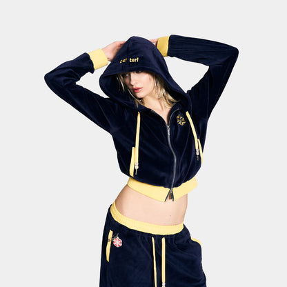 2 TONE PILE ZIP HOODIE -NAVY-