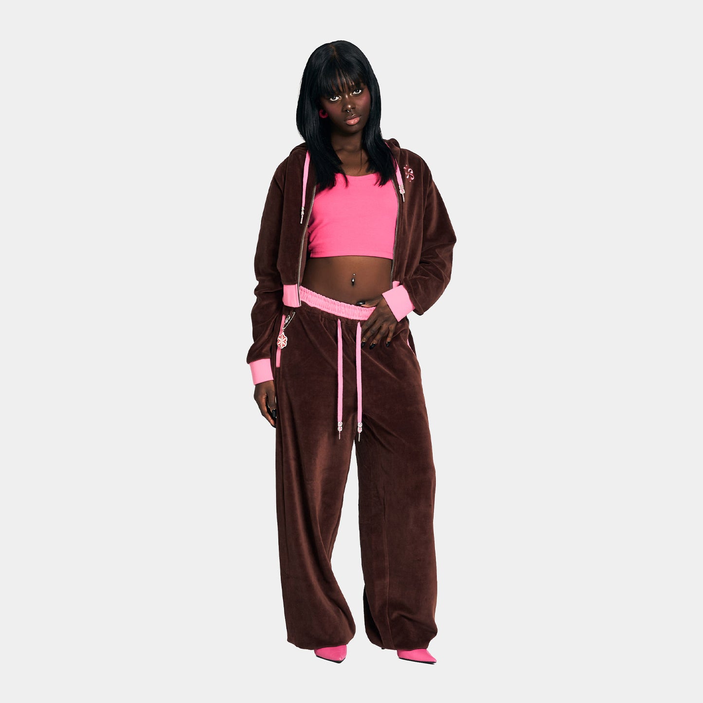 2 TONE PILE PANTS -BROWN-