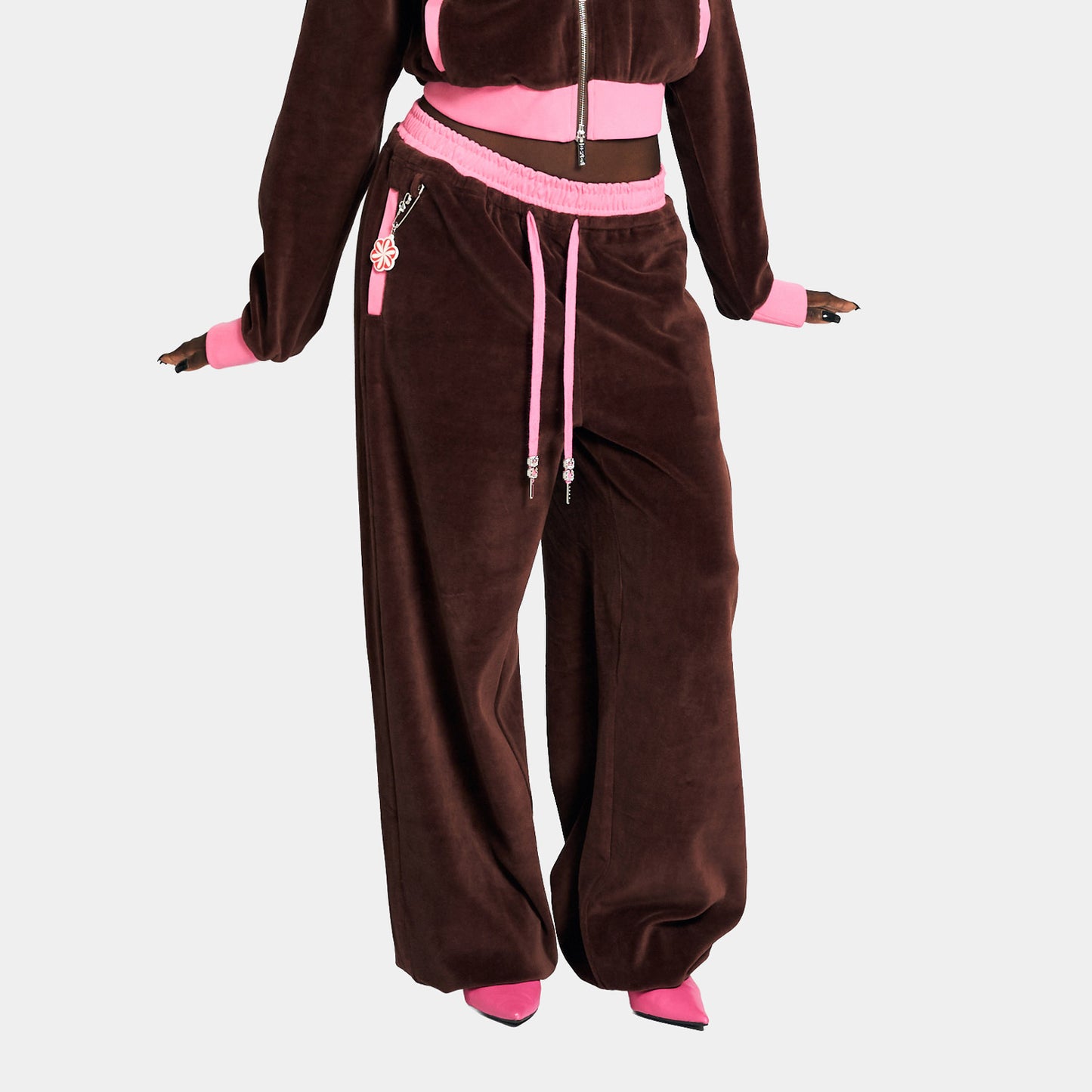 2 TONE PILE PANTS -BROWN-