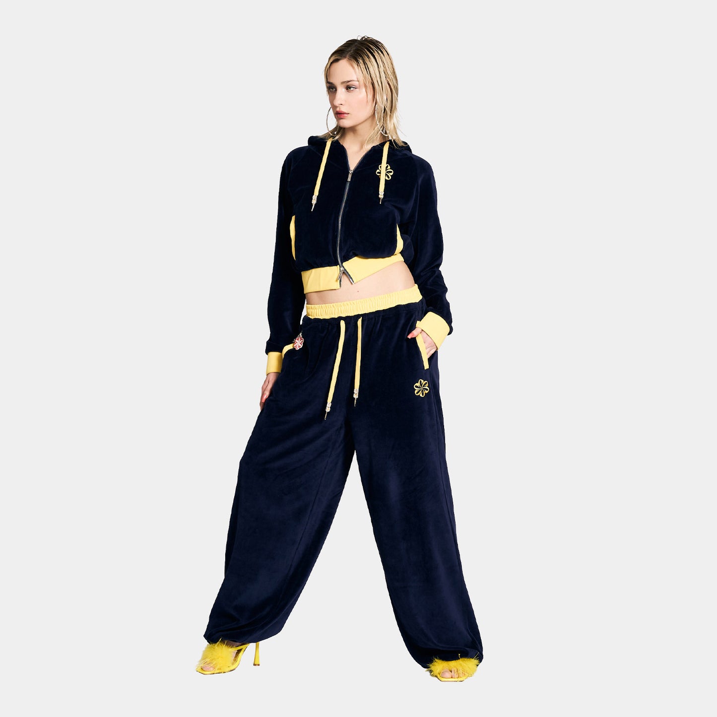 2 TONE PILE PANTS -NAVY-