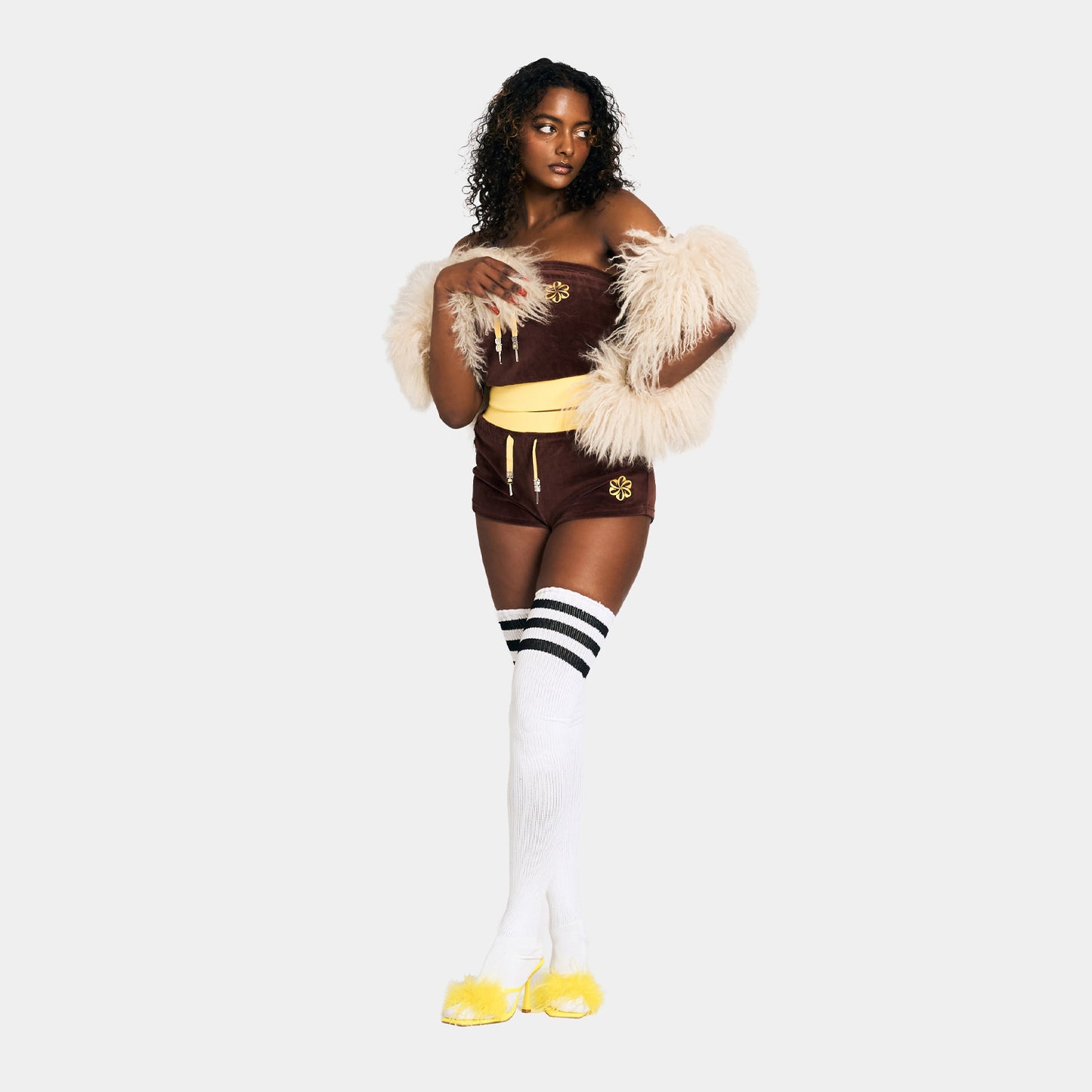 2 TONE PILE TUBE TOP -BROWN-