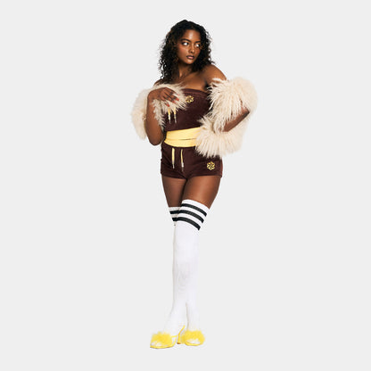 2 TONE PILE TUBE TOP -BROWN-