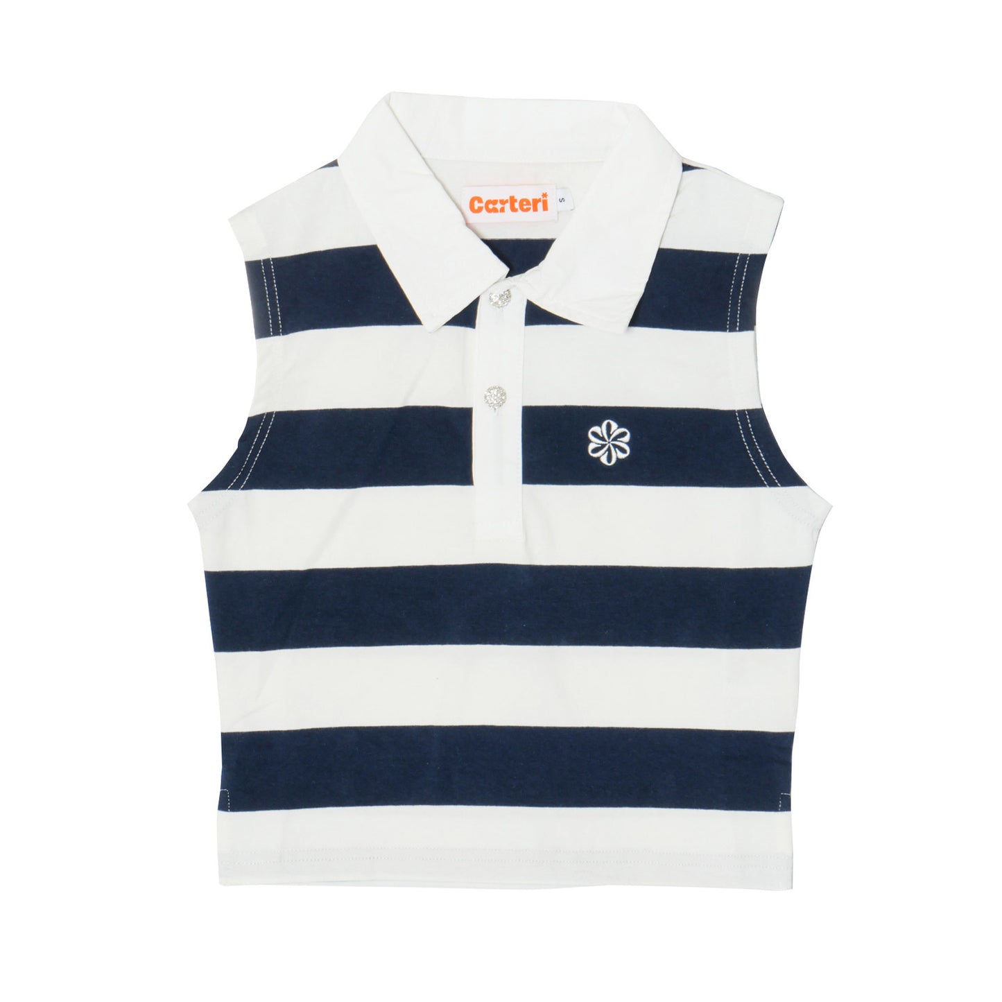 SLEEVELESS CROPPED POLO SHIRT -NAVY-
