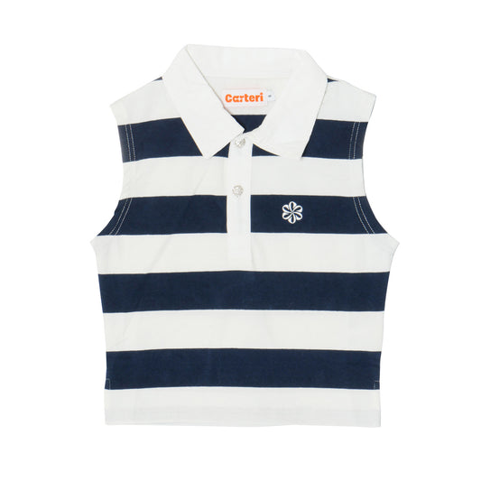 SLEEVELESS CROPPED POLO SHIRT -NAVY-