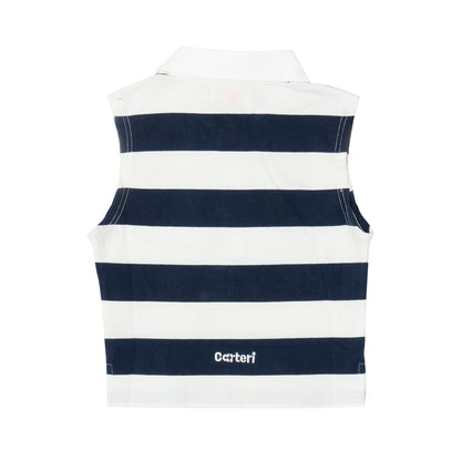 SLEEVELESS CROPPED POLO SHIRT -NAVY-