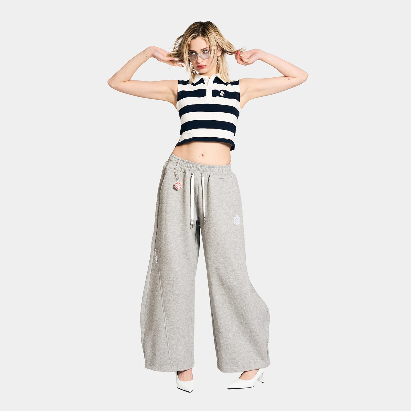 SLEEVELESS CROPPED POLO SHIRT -NAVY-