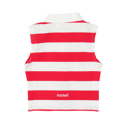 SLEEVELESS CROPPED POLO SHIRT -RED-
