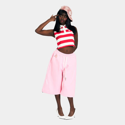 SLEEVELESS CROPPED POLO SHIRT -RED-
