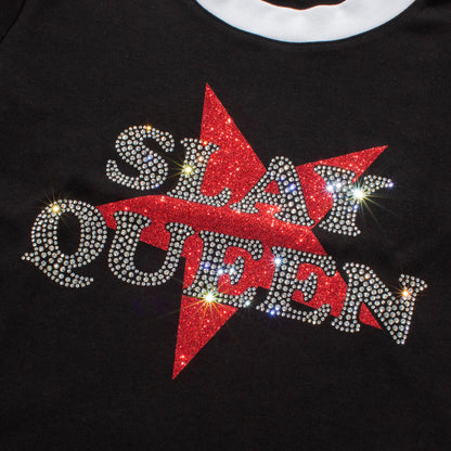 SLAY QUEEN RINGER T-SHIRT -BLACK-