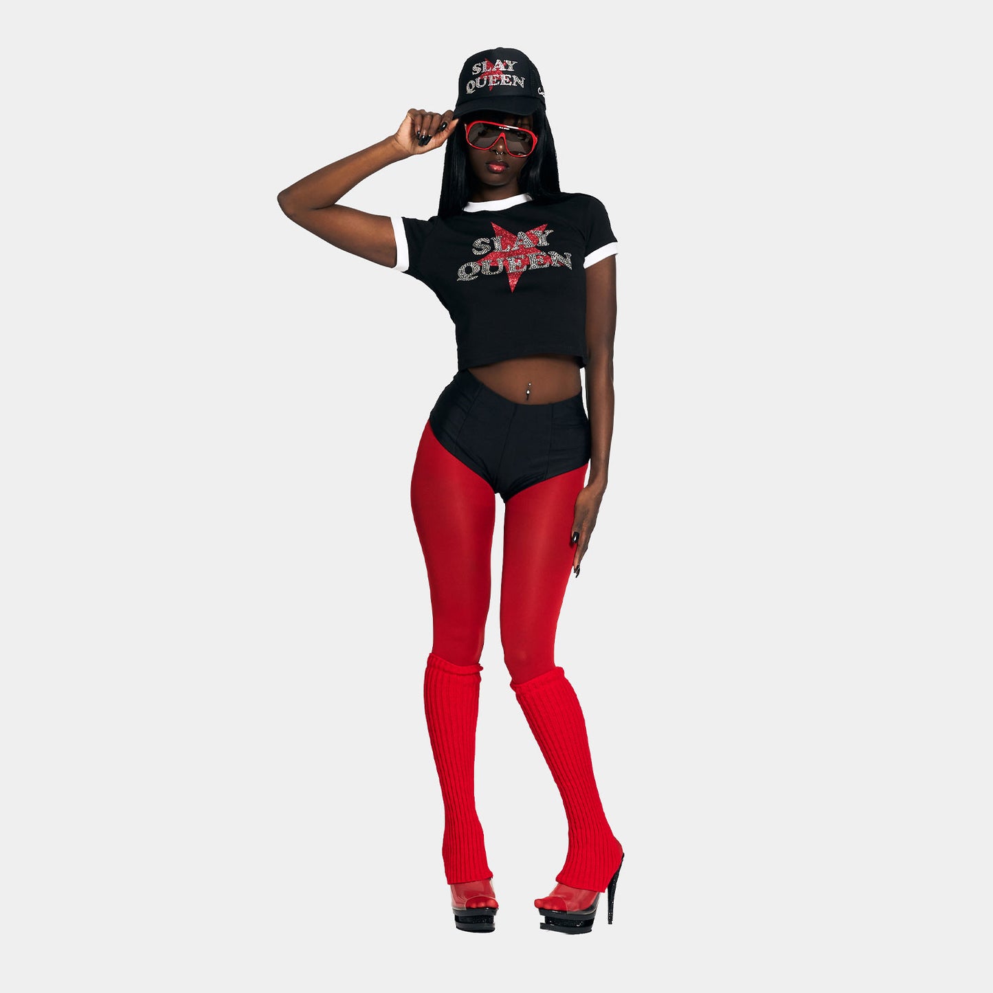 SLAY QUEEN RINGER T-SHIRT -BLACK-