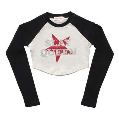 SLAY QUEEN RAGLAN LS T-SHIRT -H.GREY-