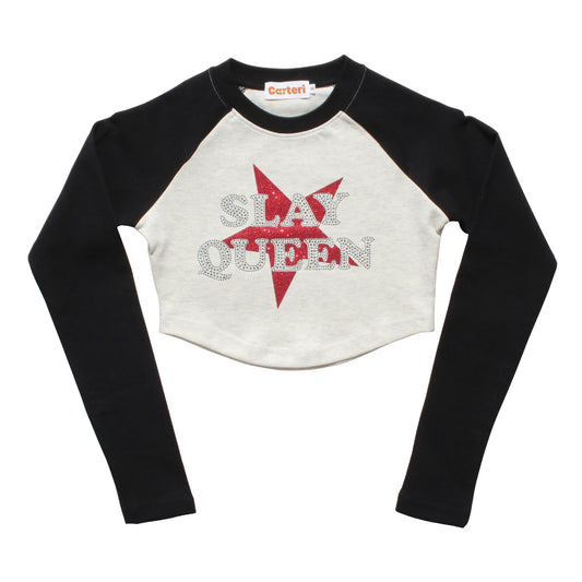 SLAY QUEEN RAGLAN LS T-SHIRT -H.GREY-