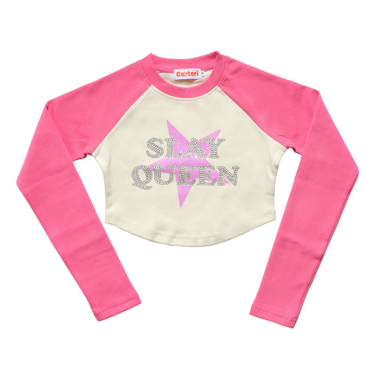 SLAY QUEEN RAGLAN LS T-SHIRT -PINK-