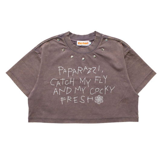 PAPARAZZI PIGMENT DYE CROPPED T-SHIRT -BROWN-
