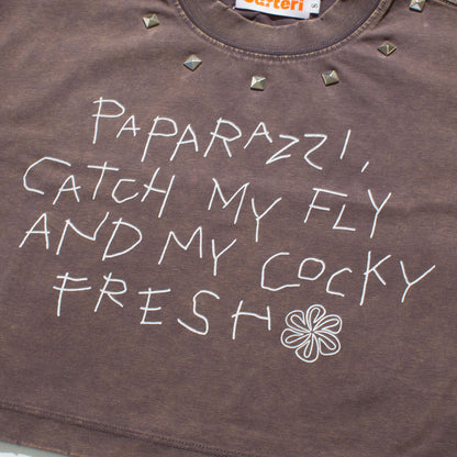PAPARAZZI PIGMENT DYE CROPPED T-SHIRT -BROWN-