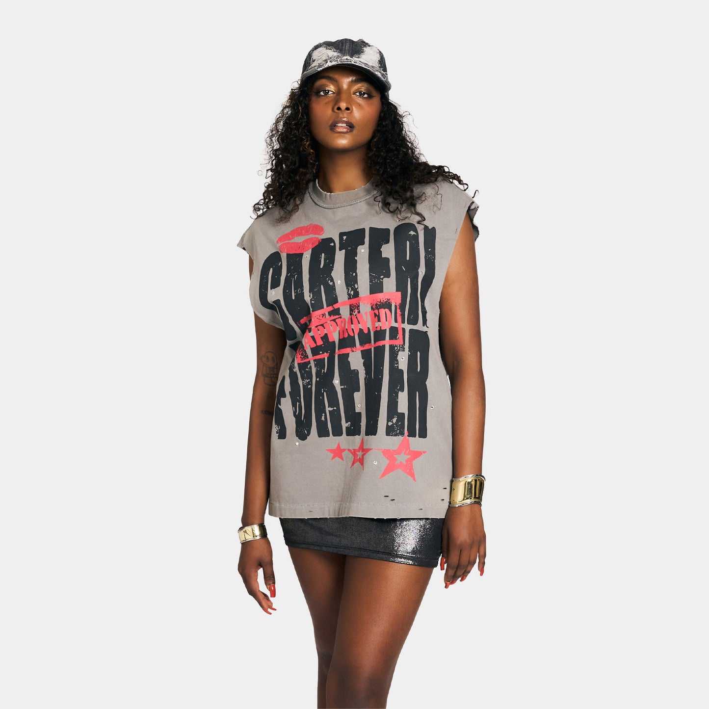 FOREVER PIGMENT DYE SLEEVELESS T-SHIRT -GREY-
